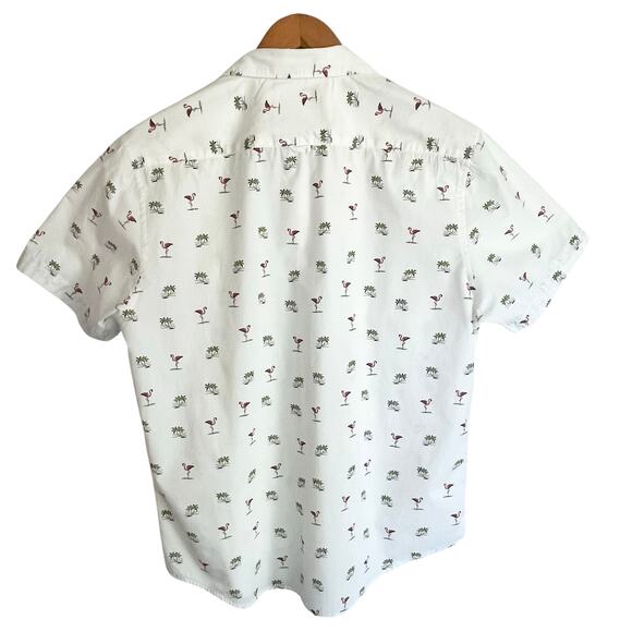 Denim & Flower Short Sleeve Button Up Shirt Mens LARGE Flamingo Palm Trees Print - Picture 4 of 10